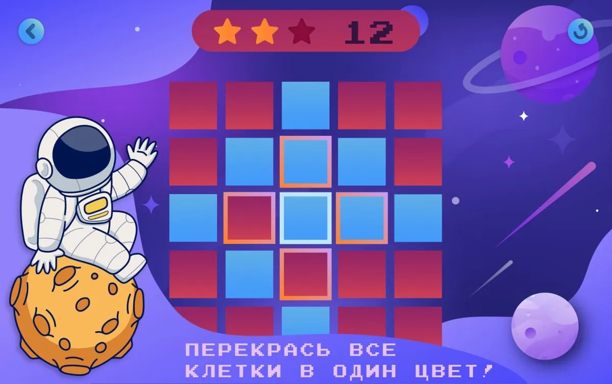 Рекламный баннер игры «Перевёртыш» с игровым полем и космонавтом